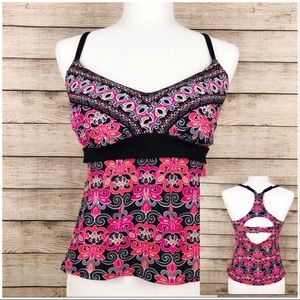 Beach Native Pink/Black Tankini Top Only